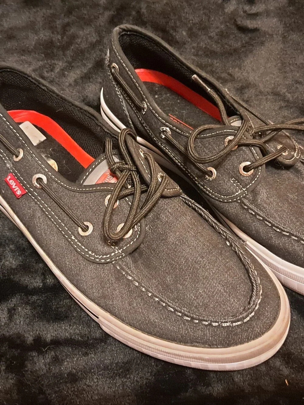 Levi's Mens Black Slip-On Comfort Tech Loafers with Red Accents Sz 8